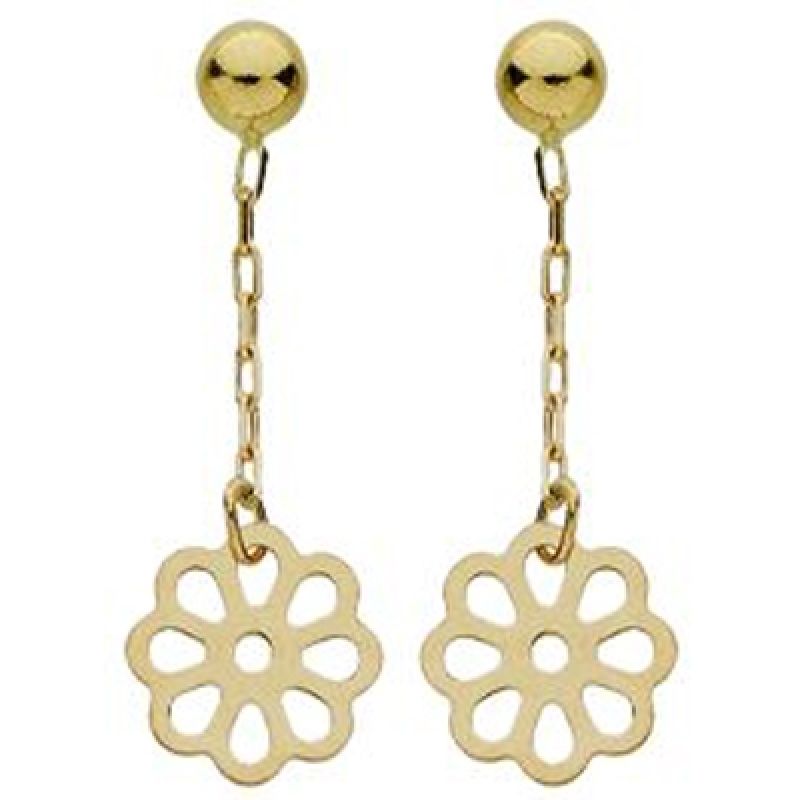 Boucles d'oreilles pendantes fleurs ajourées (or jaune 750°) Berceau magique bijoux