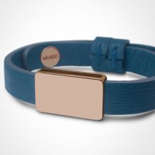 Bracelet cuir Hip-Hop Bleu jean (or rose 750° et cuir)  par Mikado