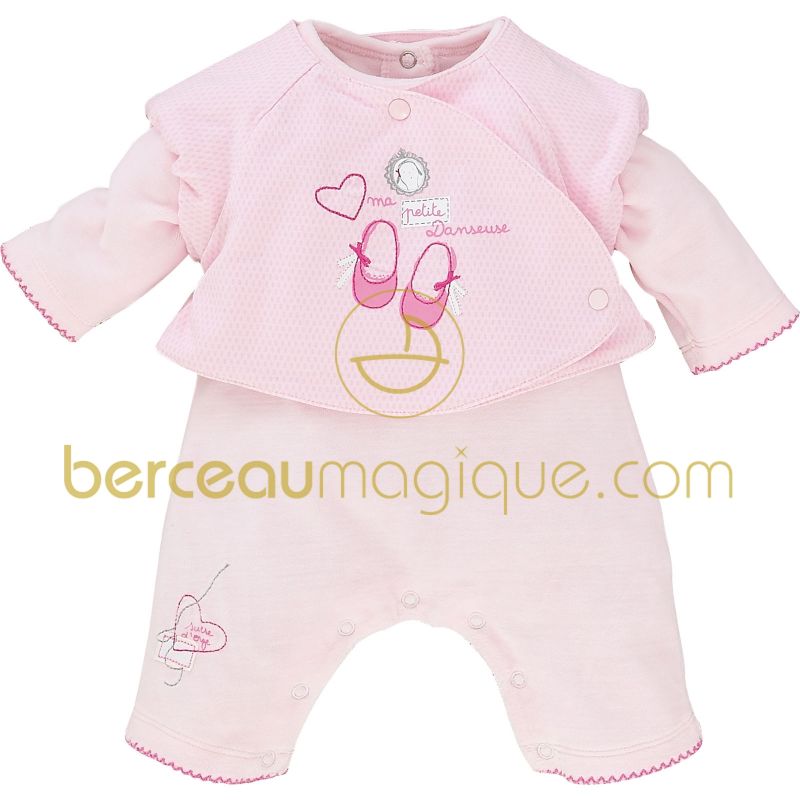 Ensemble grenouillère et cardigan cache-coeur Aquarelle rose Sucre d'orge