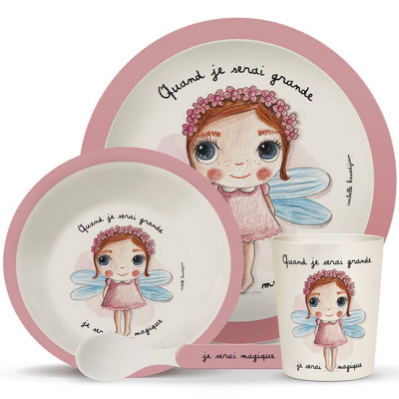 Coffret repas en bambou Quand je serai grande je serai magique (4 pièces) Isabelle Kessedjian