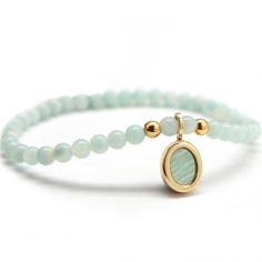 Bracelet Petite pierre fine ovale Amazonite plaqué or