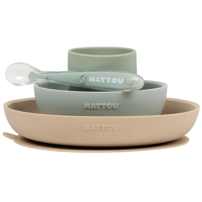 Coffret repas en silicone sable-vert (4 pièces) - Reconditionné Nattou Produit 1