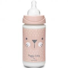 Biberon en verre Hygge Baby moustaches lapin rose (240 ml)