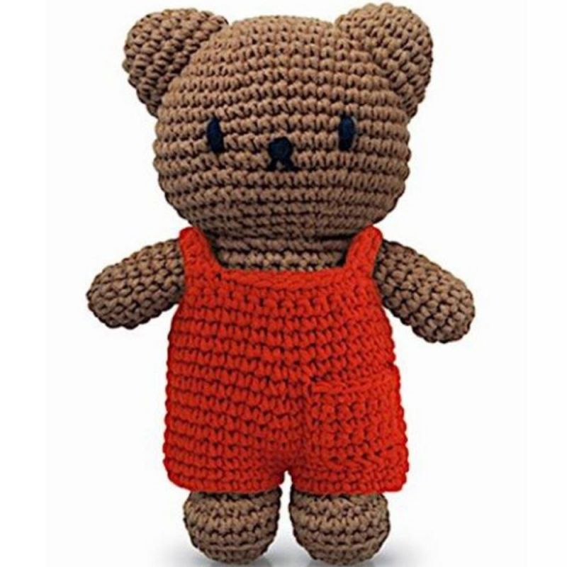 Peluche tricotée Boris salopette rouge (25 cm) Just Dutch
