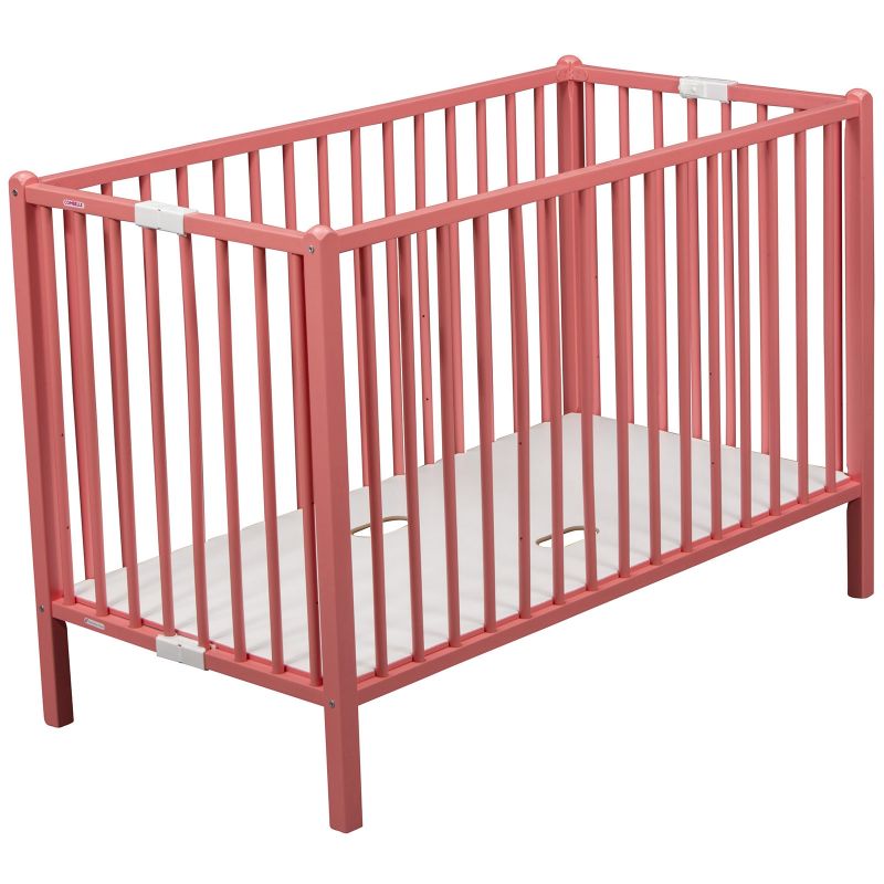 Lit extra pliant à barreaux Roméo en bois massif laqué rose (60 x 120 cm) Combelle