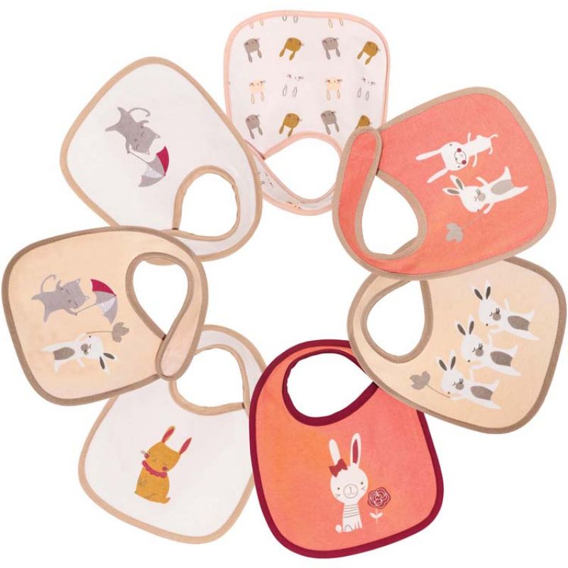 Lot de 7 bavoirs de naissance Chat et Lapin Trois Kilos Sept
