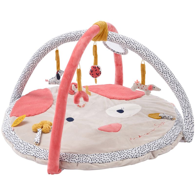 Tapis d'éveil en véloudoux avec arches Amy & Zoé chien rose (90 cm) Noukie's