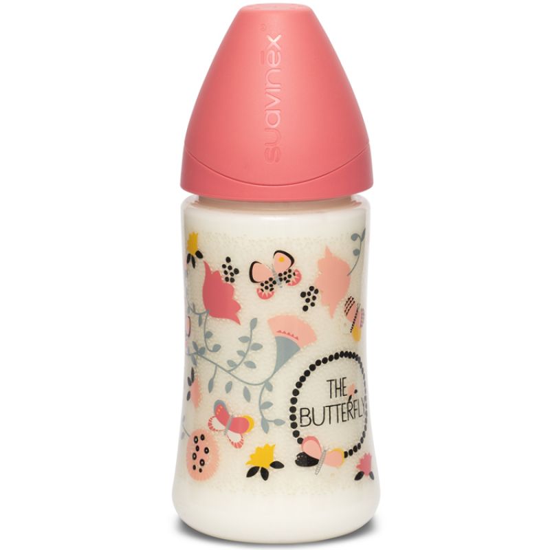 Biberon avec tétine ronde en silicone Total Look Fusion Papillon rose (270 ml) Suavinex