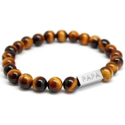 Bracelet papa perle oeil de tigre personnalisable (acier) Petits trésors