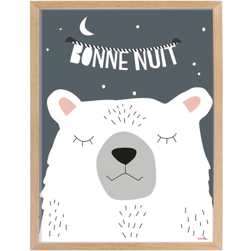 Affiche encadrée ours Bonne nuit (30 x 40 cm) Mimi'lou
