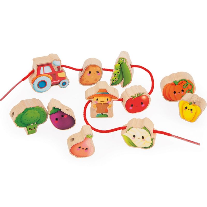 Perles à enfiler en bois Ferme potager (11 pièces) Janod Produit 3