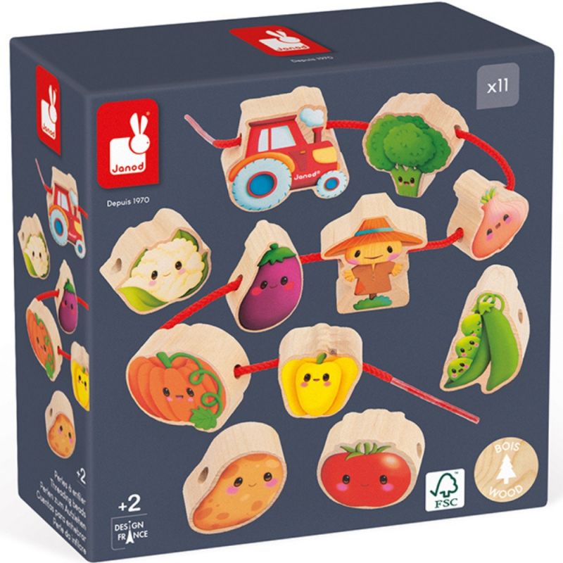 Perles à enfiler en bois Ferme potager (11 pièces) Janod Packaging 8