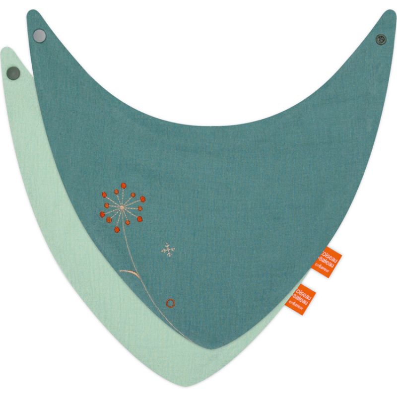 Lot de 2 bavoirs bandanas Nomade Pingouin bleu céladon (personnalisable) L'oiseau bateau