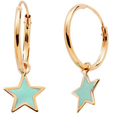 Créoles Etoile Turquoise 12 mm (or jaune 375°) Baby bijoux