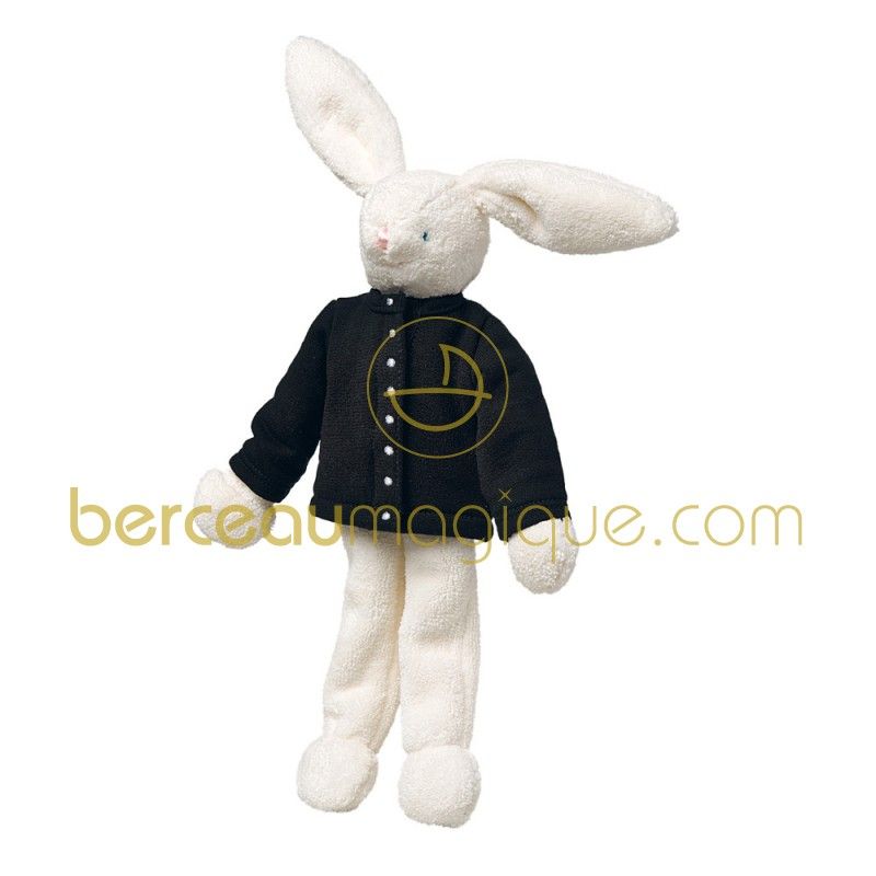 Peluche Lapin ivoire cardigan noir Agnès B (32 cm) Trousselier