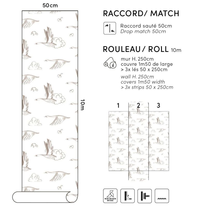 Papier peint Oies et nuages sepia (50 cm x 10m)  Lilipinso Produit 3