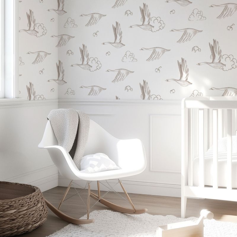 Papier peint Oies et nuages sepia (50 cm x 10m)  Lilipinso Ambiance 4