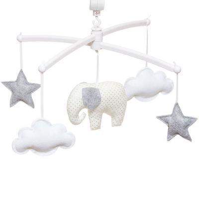 Mobile musical éléphant blanc et gris (mélodie au choix) Pouce et Lina