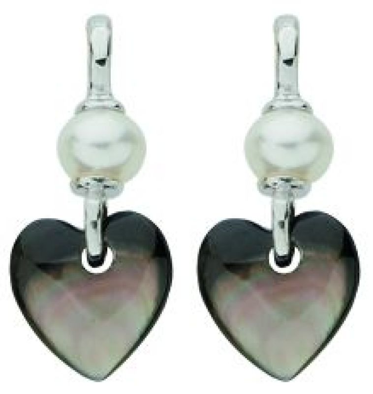 Boucles d'oreilles perle et coeur en nacre (or blanc 750°) Berceau magique bijoux