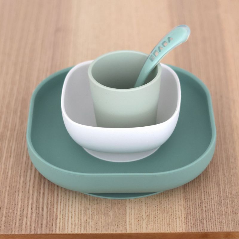 Coffret repas silicone 4 pièces Sage Green Béaba Ambiance 6