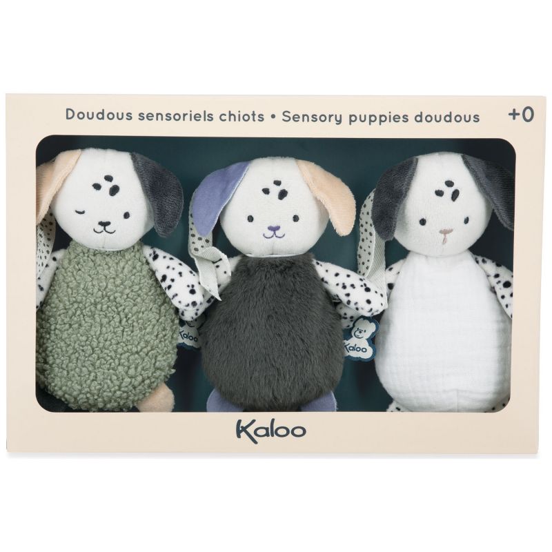 Lot de 3 doudous sensoriels Chiens Kaloo Packaging 9