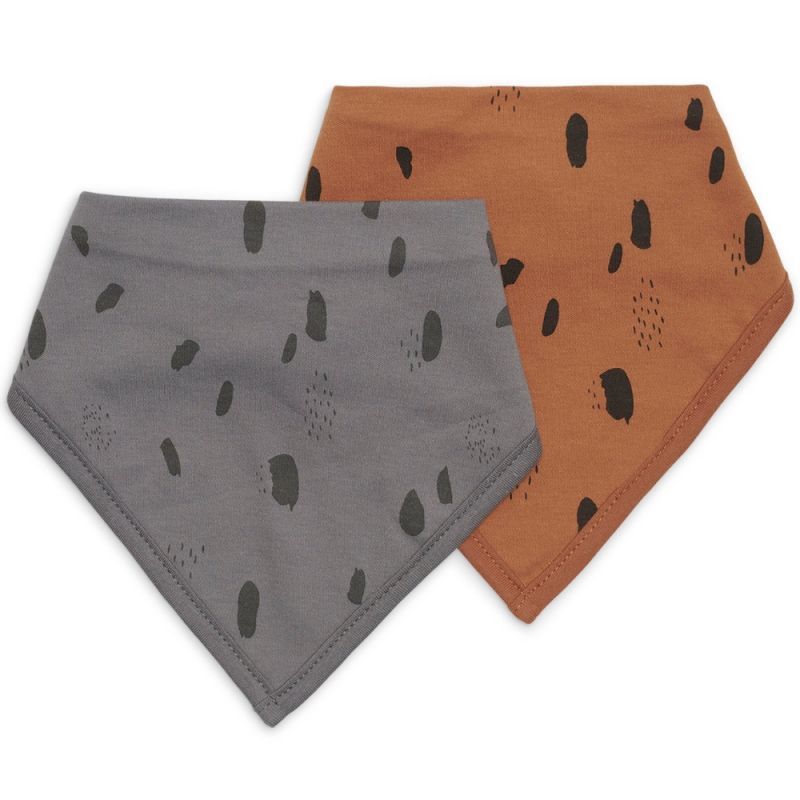 Lot de 2 bavoirs bandana Spot caramel et storm grey Jollein