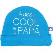 Bonnet de naissance doublé coton Aussi cool que papa bleu  par BB & Co
