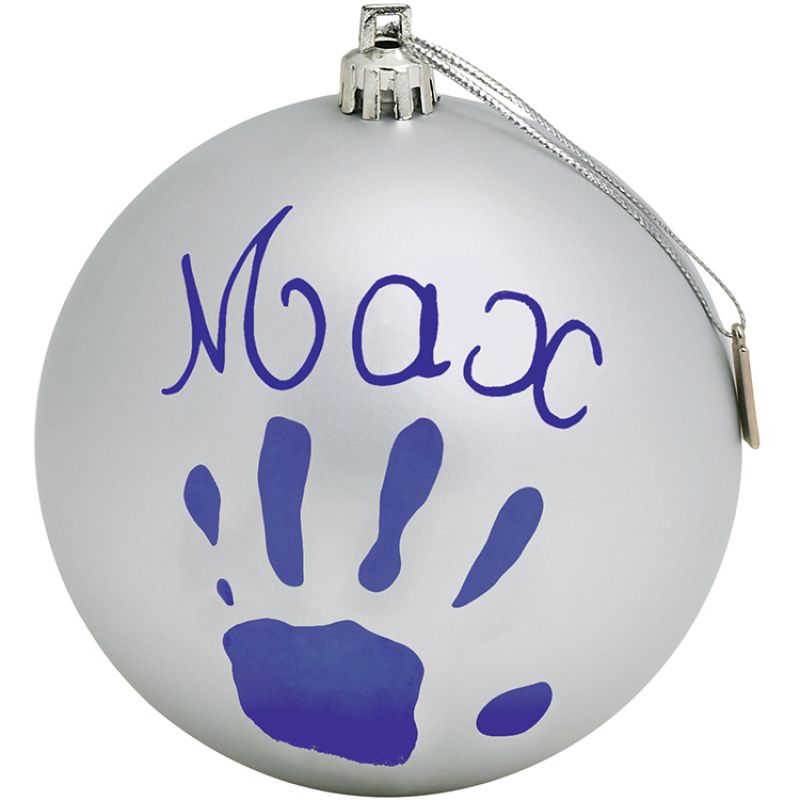 Boule de Noël décorative argent avec kit empreinte Baby Art