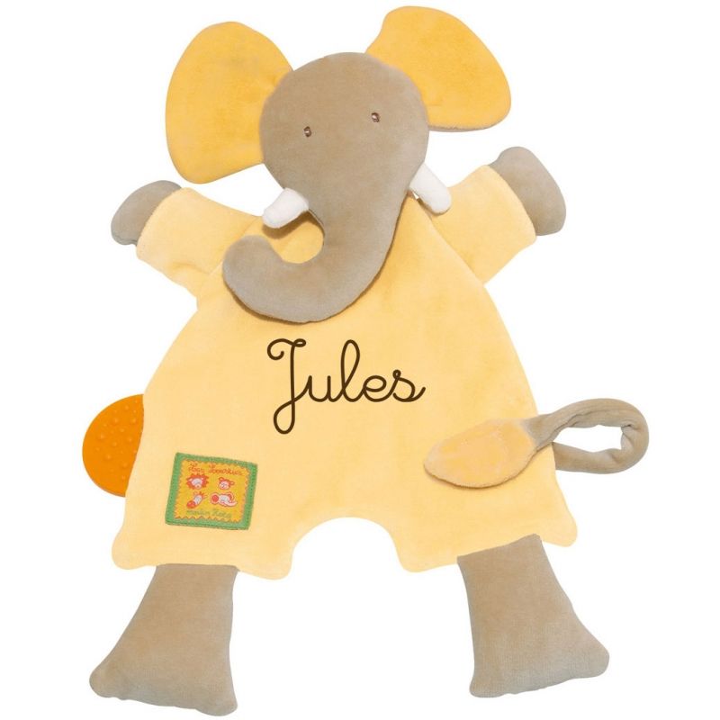 Doudou attache tétine éléphant personnalisable Les Loustics Moulin Roty