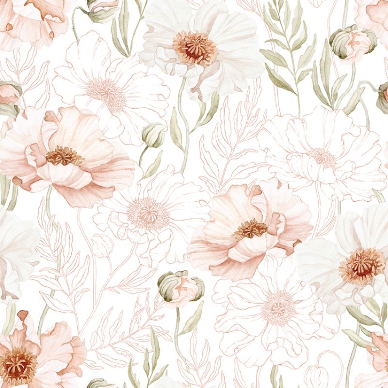 Papier peint Pink Poppies (50 cm x 10 m) Lilipinso
