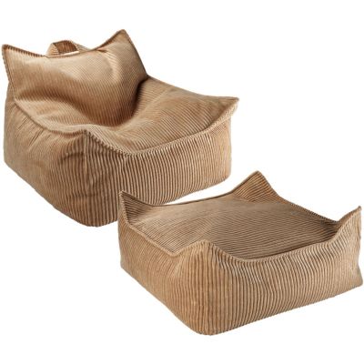 Fauteuil pouf et repose-pieds Toffee velours côtelé