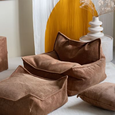 Fauteuil pouf et repose-pieds Toffee velours côtelé