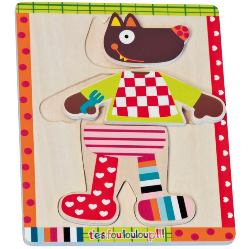 Puzzle à encastrement Louloup à poil T'es Fou Louloup (15 pièces) Ebulobo