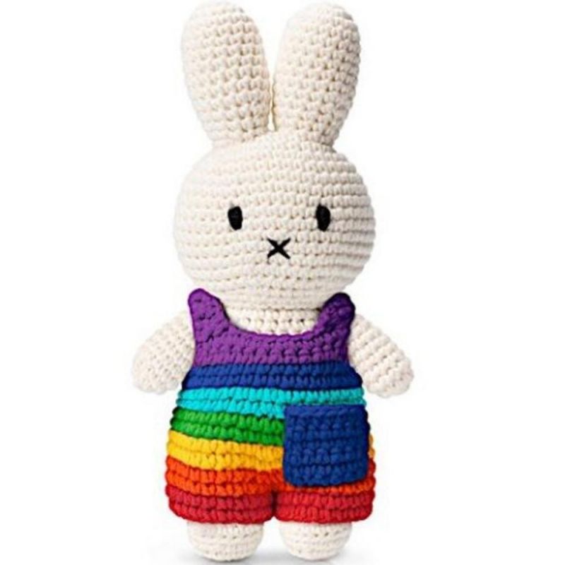 Peluche tricotée Miffy salopette Arc-en-ciel (25 cm) Just Dutch