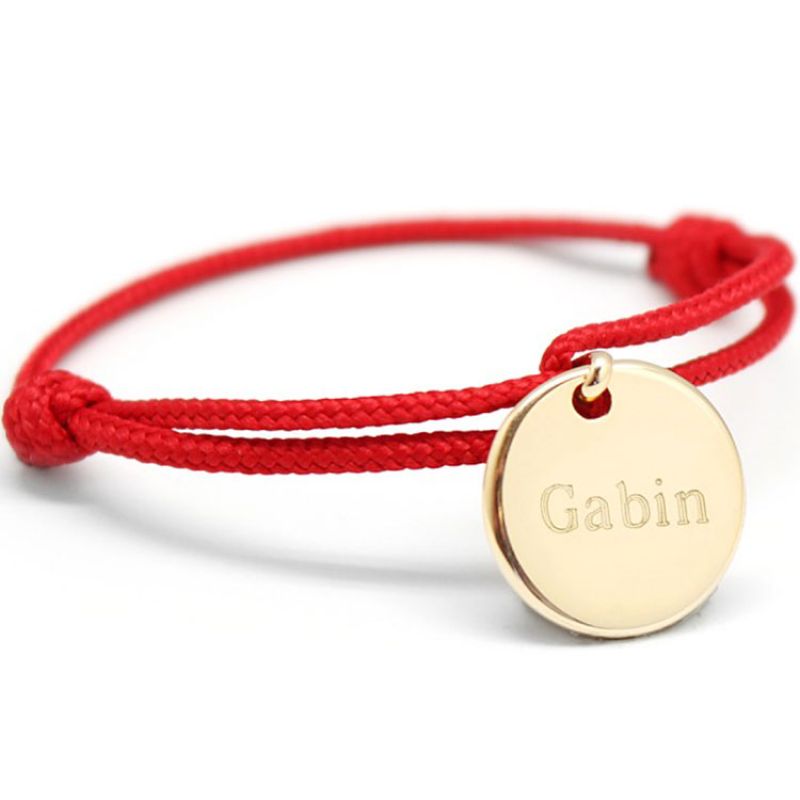 Bracelet cordon maman Kids médaille personnalisable (plaqué or jaune) Petits trésors