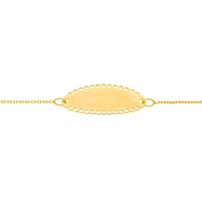 Gourmette bébé plaque ovale dentelle (or jaune 375°) Berceau magique bijoux