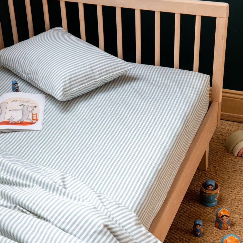 Taie d'oreiller en percale de coton Rayé Bleu Ardoise (40 x 60 cm) Kadolis Ambiance 7