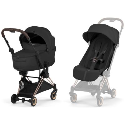 Duo COŸA 2026 Poussette ultra-compacte avec nacelle pliable et Châssis Rose Gold Sepia Black