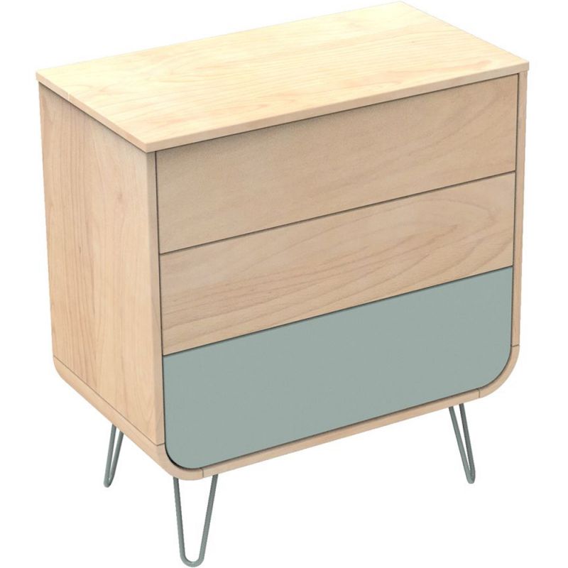 Commode 3 tiroirs Galopin bois-bleu pieds fil bleu Sauthon Original