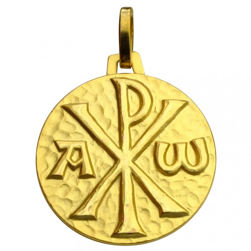 Médaille ronde Monogramme du Christ 18 mm (or jaune 750°) Premiers Bijoux