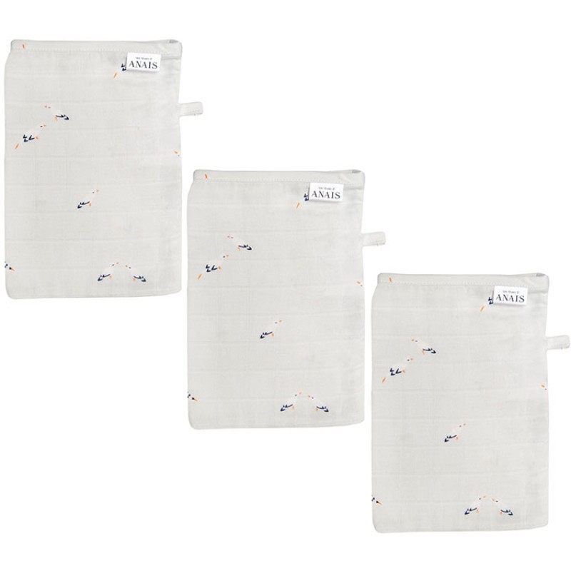 Lot de 3 gants de toilette en mousseline Cui Cui Les Rêves d'Anaïs