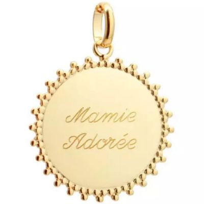 Pendentif médaille Soleil personnalisable (plaqué or)