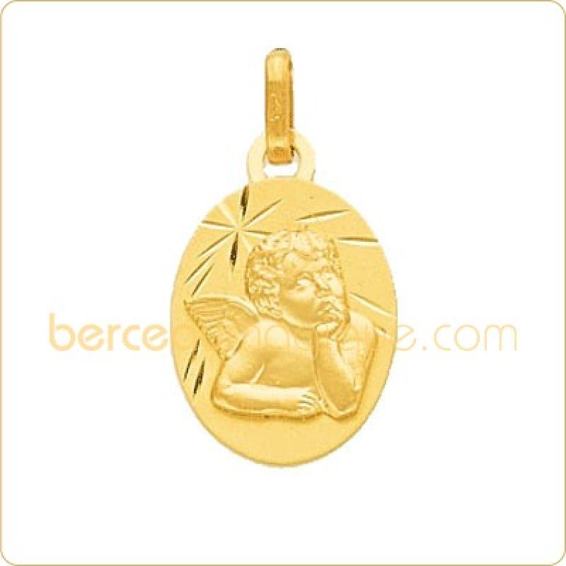 Médaille ange en relief diamanté (ovale) Berceau magique bijoux