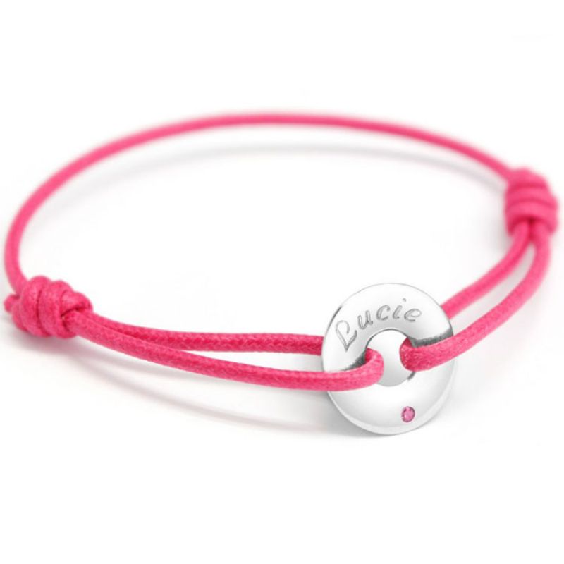 Bracelet cordon Mini jeton Tourmaline (or blanc 750°) Petits trésors