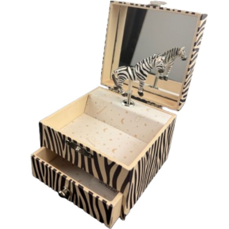 Boîte à bijoux musicale Cube Zèbre Trousselier Produit ouvert 2