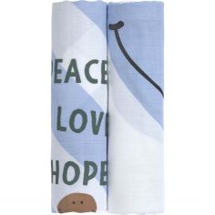 Lot de 2 langes Happy Rascals Smile bleu ciel (120 x 120 cm) - Lässig 
