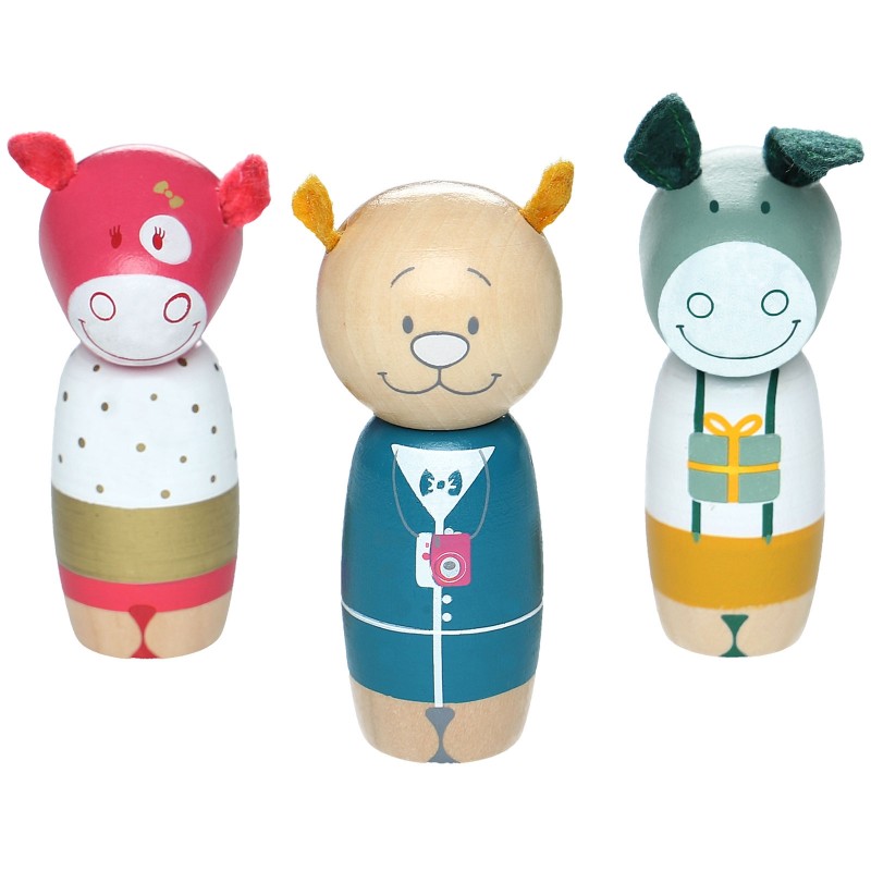 Set de 3 personnages Anniversaire en bois Noukie's