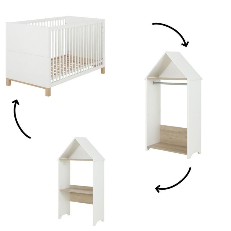 Lit bébé et cabane 3 en 1 blanc Céleste (70 x 140 cm) Galipette