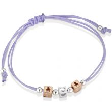 Bracelet cordon lila 2 cubes garçon 1 cube coeur (or rose 375° et argent 925°)  par leBebé
