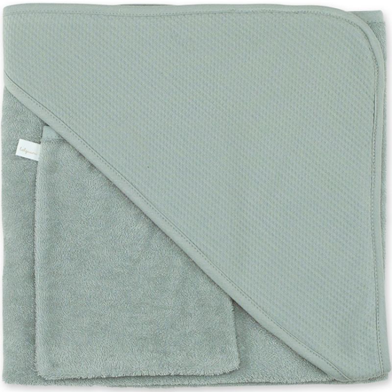 Cape de bain + gant Waffle vert (90 x 90 cm) Bemini